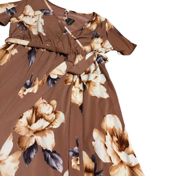 Pink Blush Rust Floral Hi-Low Maternity Wrap Dress Belt Stretch Soft Size Small - Picture 6 of 13